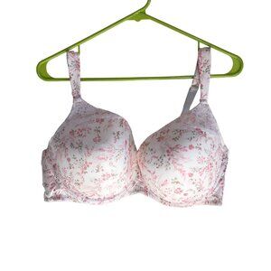 LAURA ASHLEY WHITE WITH PINK FLORAL PATTERNED BRA WOMENS SIZE 42D
